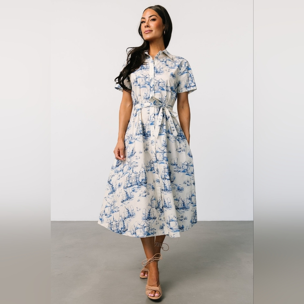 Baltic Born | Layne Midi Dress | Blue and White